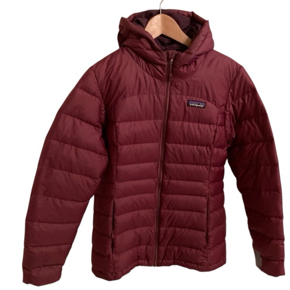 Patagonia Hi Loft Down Sweater Hoodie Burgundy